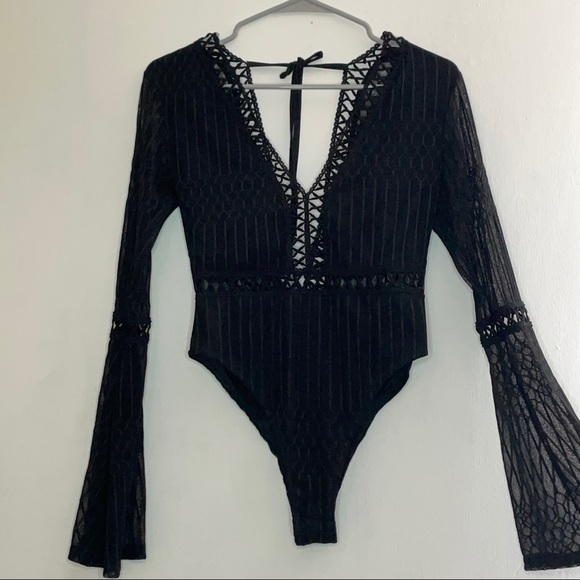 SINCERELY SALLY BOUTIQUE PARIS BODY SUIT BLSCK LACE BODYSUIT BOHO - Picture 3 of 6